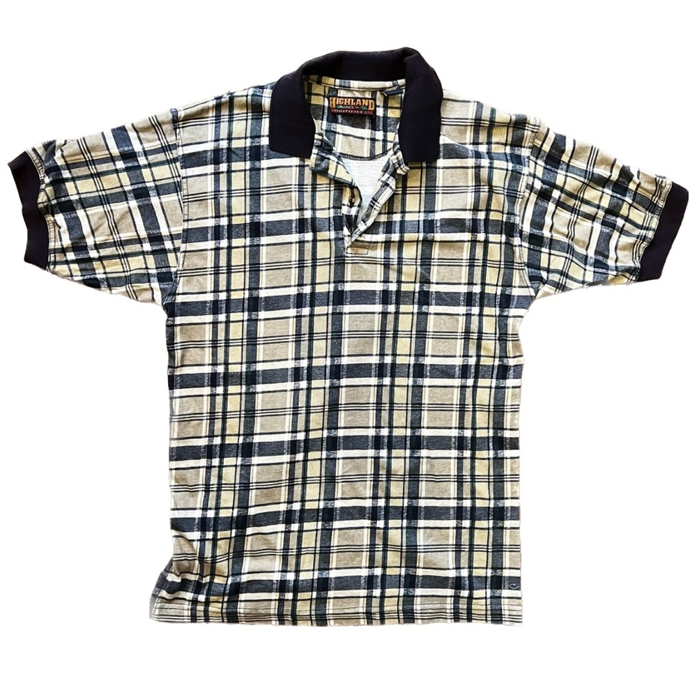 Highland Outfitters | Men’s Beige/Yellow/Green/Blue Plaid Polo Shirt
